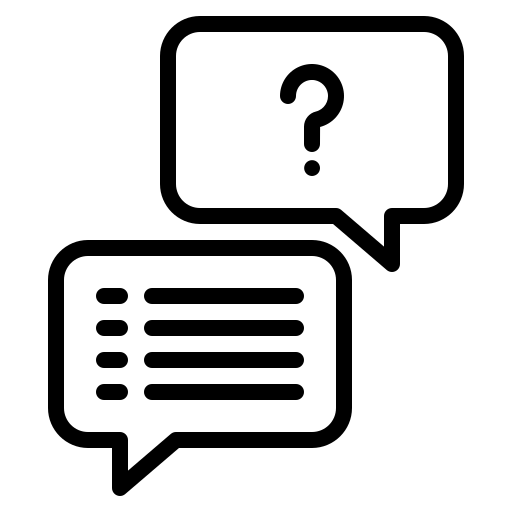 Icon Support: two bubbles - one with question mark, the other with an answer as text enumeration