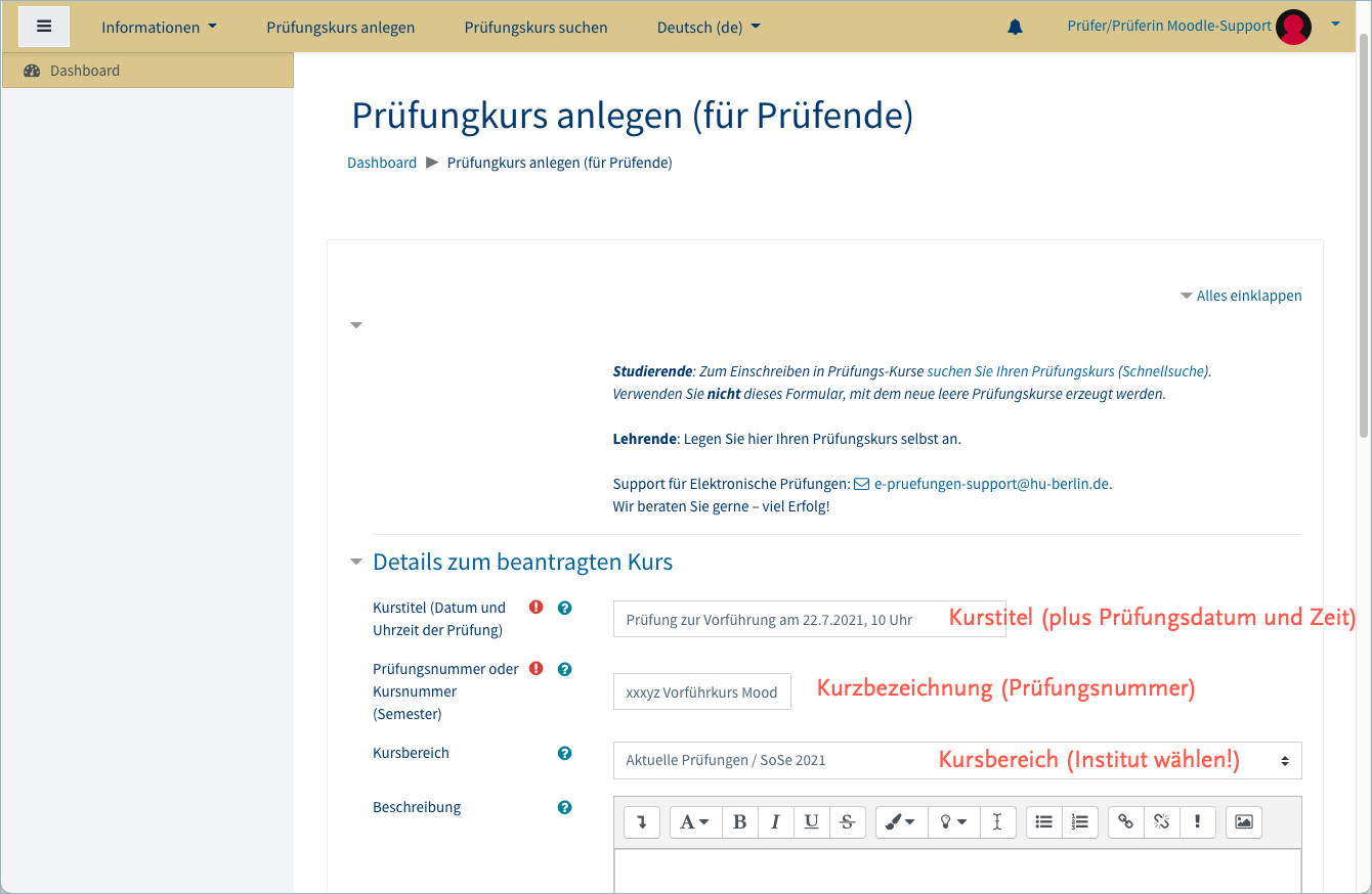 part 1 of the registration form to get an examination course